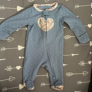 Blue Heart Appliqué Infant One-Piece